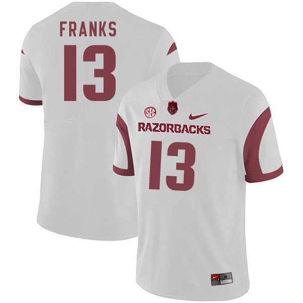 Men #13 Feleipe Franks Arkansas Razorbacks College Football Jerseys Sale-White